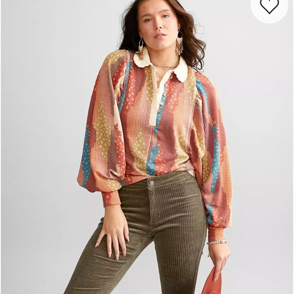 BKE  gimmicks Colorful Patchwork Long Sleeve Blouse Size L